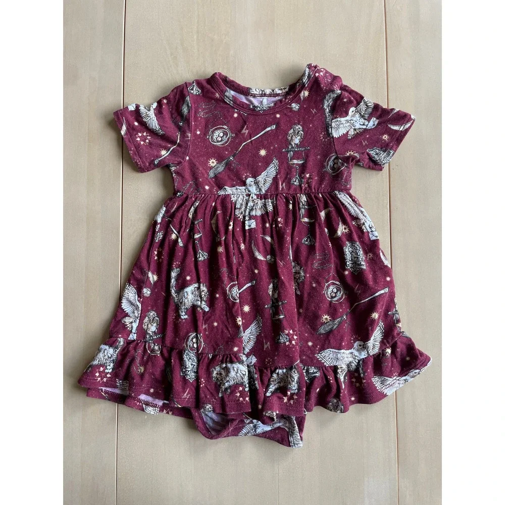 Posh Peanut Harry Potter Gryffindor Hedwig Twirl Dress Burgundy 12-18M